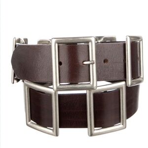 "DONALD J PLINER* unique Men's Brown Leather Belt with Silver Buckles